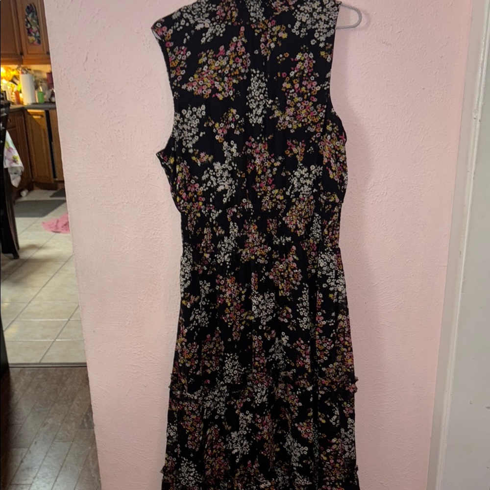 Black floral Sheath Maxi Dress Mock Neck Wedding Guest